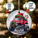  Personalized Monster Truck Ceramic Ornament, Kids Keepsake Ornament, 3 Color Choices