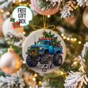  Personalized Monster Truck Ceramic Ornament, Kids Keepsake Ornament, 3 Color Choices