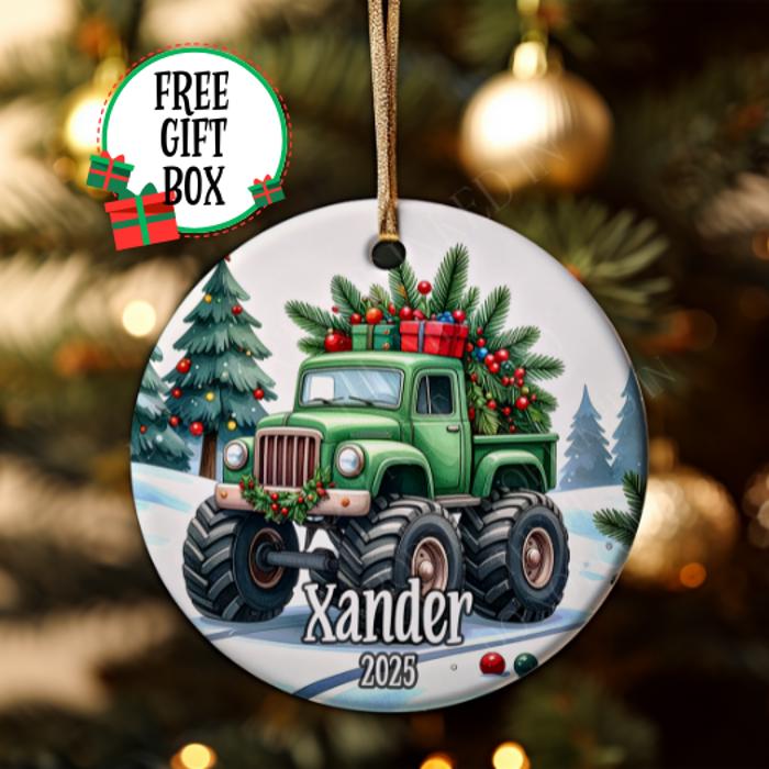 Personalized Monster Truck Ceramic Ornament, Kids Keepsake Ornament, 3 Color Choices