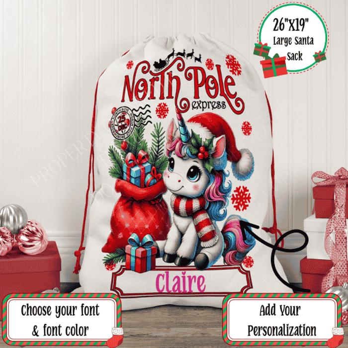 Personalized Kids Unicorn Santa Sack, Christmas Gift Sack, Gift Bag For Girl, Large Canvas Gift Bag