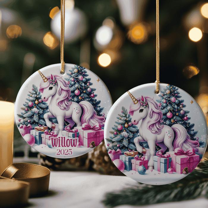 Personalized Unicorn Ceramic Ornament, Girls Christmas Gift, Kids Keepsake Ornament, Stocking Stuffer