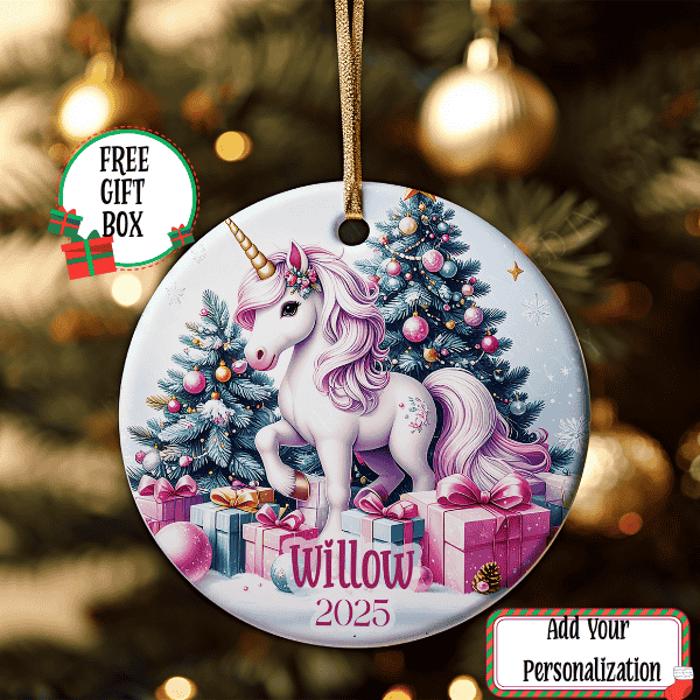 Personalized Unicorn Ceramic Ornament, Girls Christmas Gift, Kids Keepsake Ornament, Stocking Stuffer