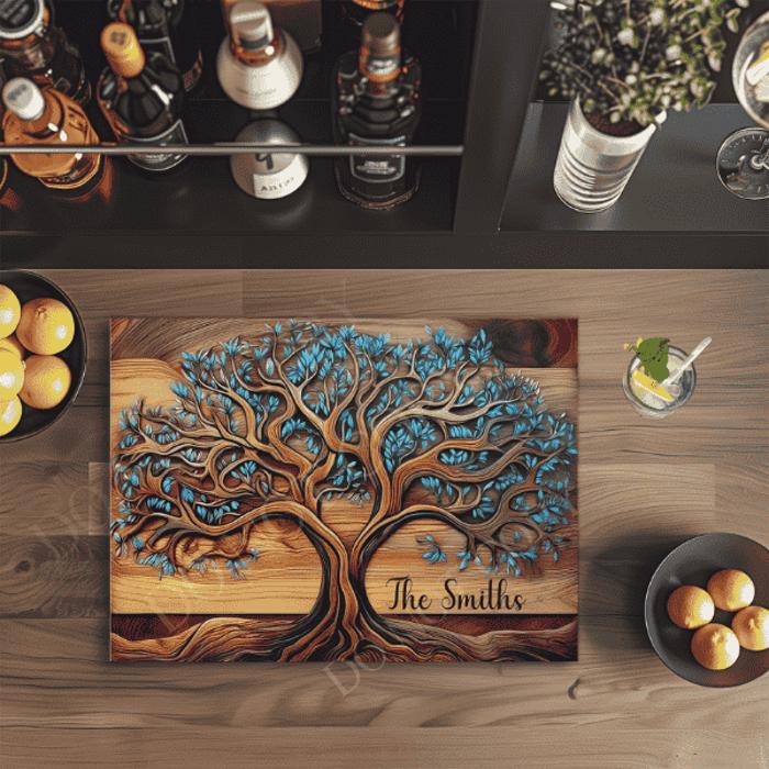 Personalized Tree Of Life Tempered Glass Cutting Board, Serving Board, Wedding Bridal Shower, Housewarming Gift Gift,