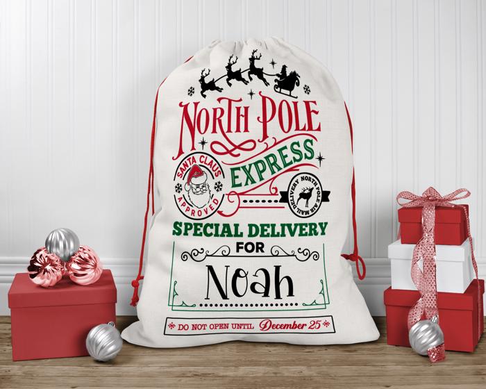 Personalized North Pole Santa Sack, Present Bag, Christmas Gift Sack, Gift Bag For Girl or Boy, Christmas Decor, Large Canvas Gift Bag