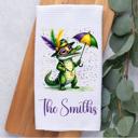  Mardi Gras Dancing Gator Waffle Weave Kitchen Towel, Mardi Gras Kitchen Decor, Hostess Housewarming Gift
