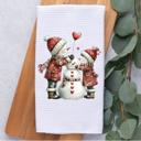  Personalized Valentine's Snowman Couple Waffle Weave Kitchen Towel, Valentine's Day Kitchen Decor, Hostess Housewarming Gift