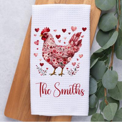 Personalized Valentine's Chicken Waffle Weave Kitchen Towel, Valentine's Day Kitchen Decor, Hostess Housewarming Gift