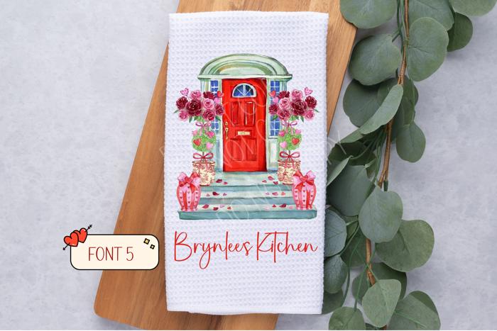 Personalized Valentine's Day Front Door Waffle Weave Kitchen Towel, Valentines Kitchen Decor, Hostess Housewarming Gift