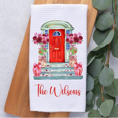 Personalized Valentine's Day Front Door Waffle Weave Kitchen Towel, Valentines Kitchen Decor, Hostess Housewarming Gift