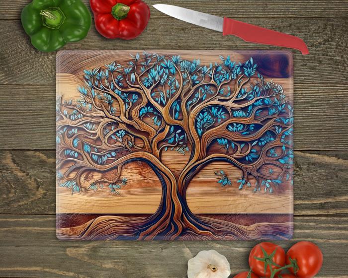 Personalized Tree Of Life Tempered Glass Cutting Board, Serving Board, Wedding Bridal Shower, Housewarming Gift Gift,