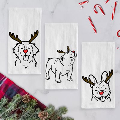 Reindeer Antler Red Nose Dog  Breed Tea Towel - 50+ Breeds