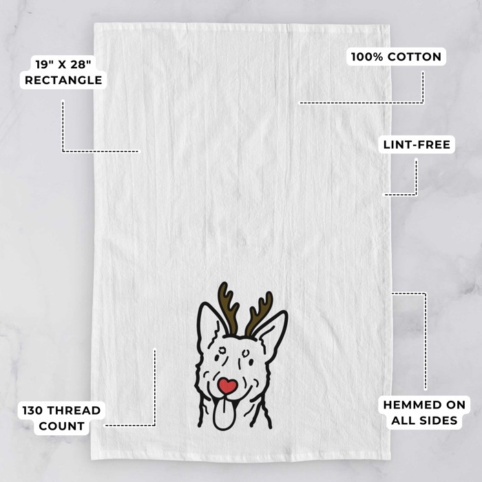 Reindeer Antler Red Nose Dog  Breed Tea Towel - 50+ Breeds