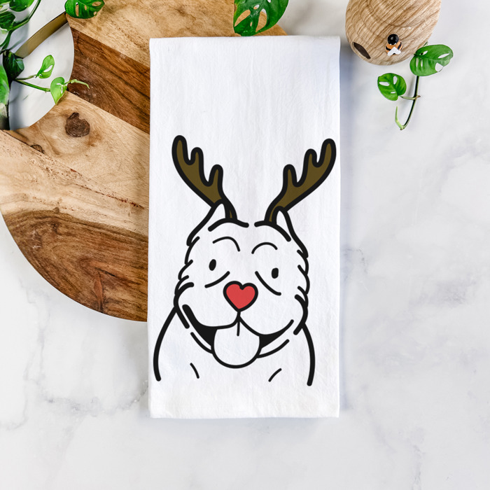 Reindeer Antler Red Nose Dog  Breed Tea Towel - 50+ Breeds