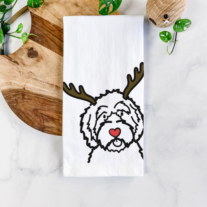 Reindeer Antler Red Nose Dog  Breed Tea Towel - 50+ Breeds