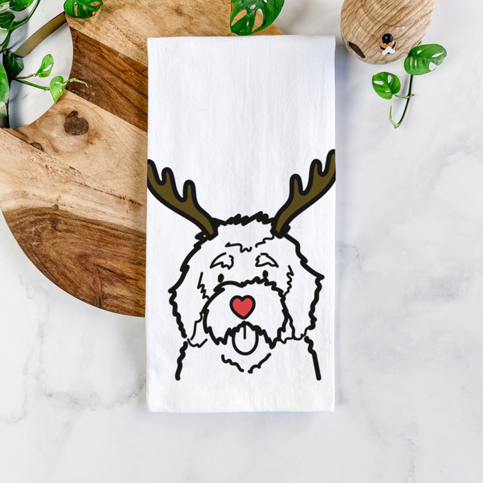 Reindeer Antler Red Nose Dog  Breed Tea Towel - 50+ Breeds