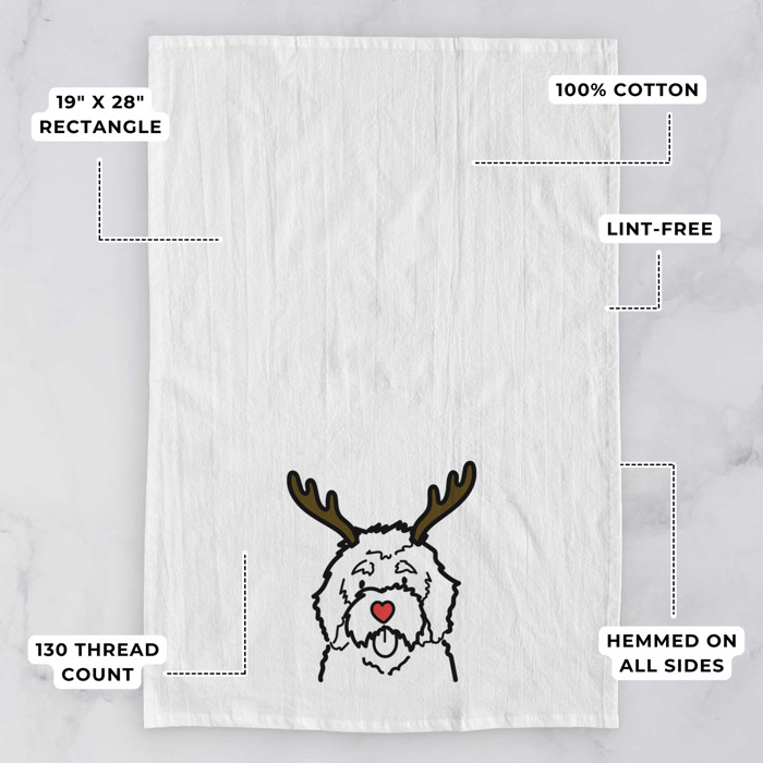 Reindeer Antler Red Nose Dog  Breed Tea Towel - 50+ Breeds
