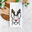 Boston Terrier Reindeer Antler Red Nose Dog  Breed Tea Towel - 50+ Breeds