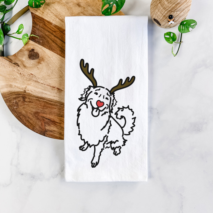 Reindeer Antler Red Nose Dog  Breed Tea Towel - 50+ Breeds