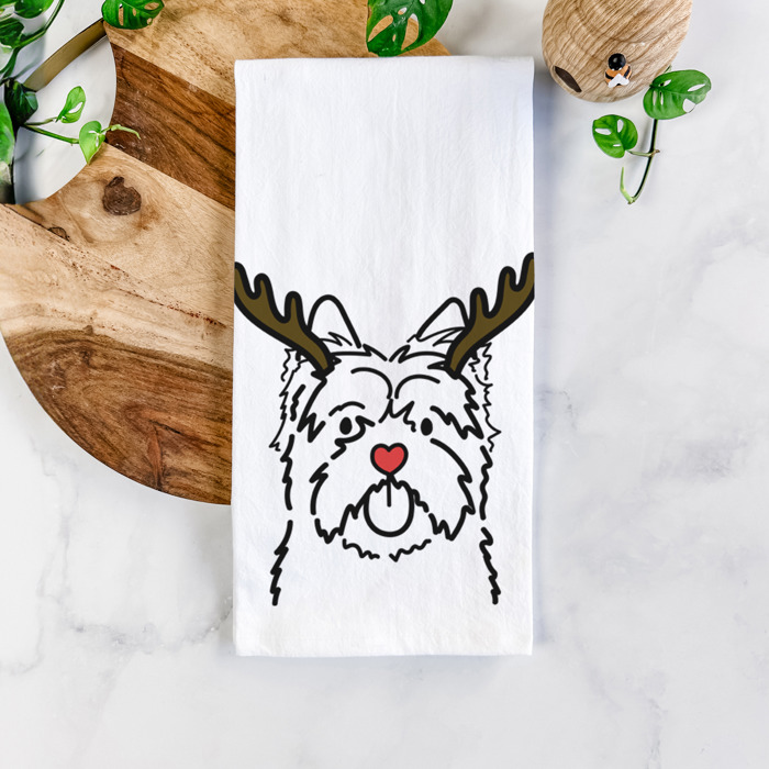 Reindeer Antler Red Nose Dog  Breed Tea Towel - 50+ Breeds