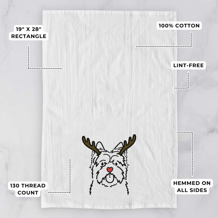 Reindeer Antler Red Nose Dog  Breed Tea Towel - 50+ Breeds