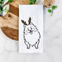 Pomeranian Reindeer Antler Red Nose Dog  Breed Tea Towel - 50+ Breeds