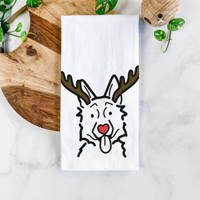 Reindeer Antler Red Nose Dog  Breed Tea Towel - 50+ Breeds