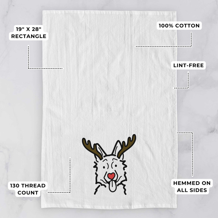 Reindeer Antler Red Nose Dog  Breed Tea Towel - 50+ Breeds