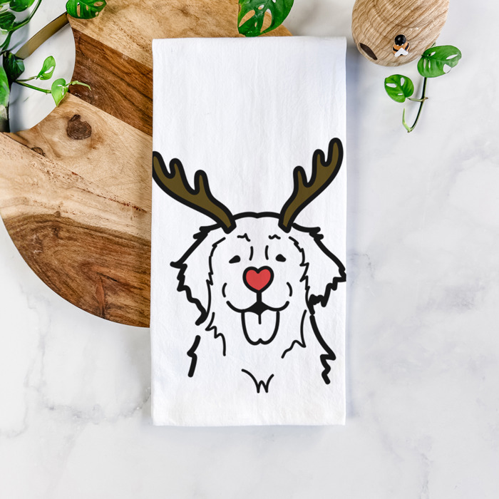 Reindeer Antler Red Nose Dog  Breed Tea Towel - 50+ Breeds