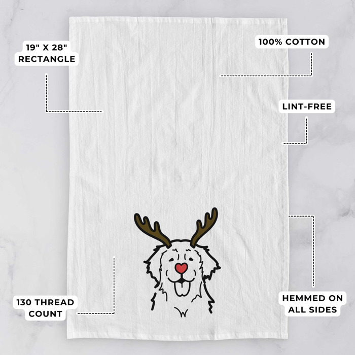 Reindeer Antler Red Nose Dog  Breed Tea Towel - 50+ Breeds