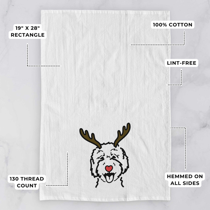 Reindeer Antler Red Nose Dog  Breed Tea Towel - 50+ Breeds