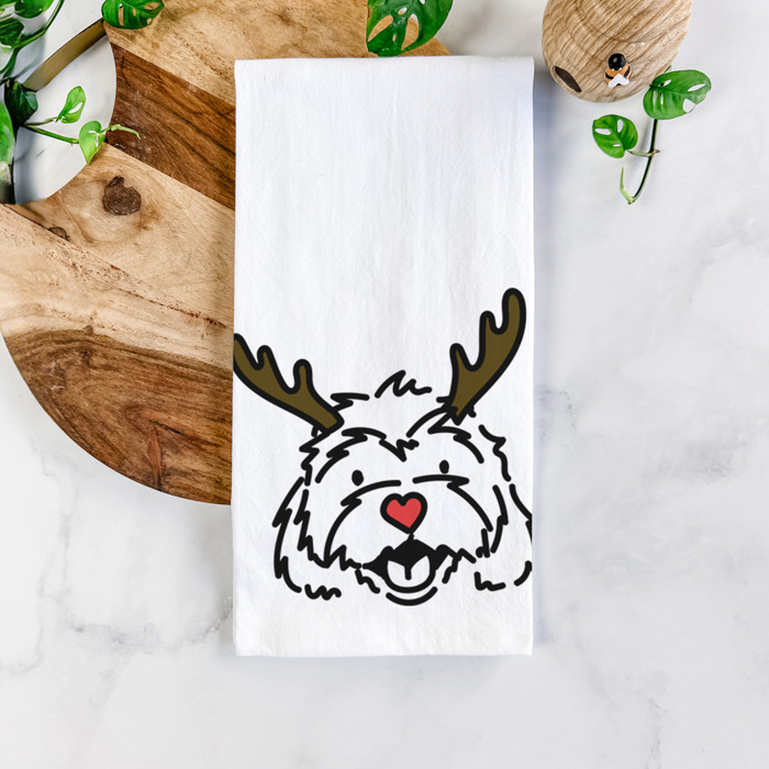 Reindeer Antler Red Nose Dog  Breed Tea Towel - 50+ Breeds