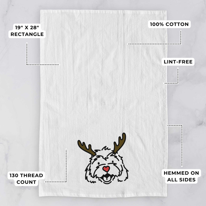 Reindeer Antler Red Nose Dog  Breed Tea Towel - 50+ Breeds