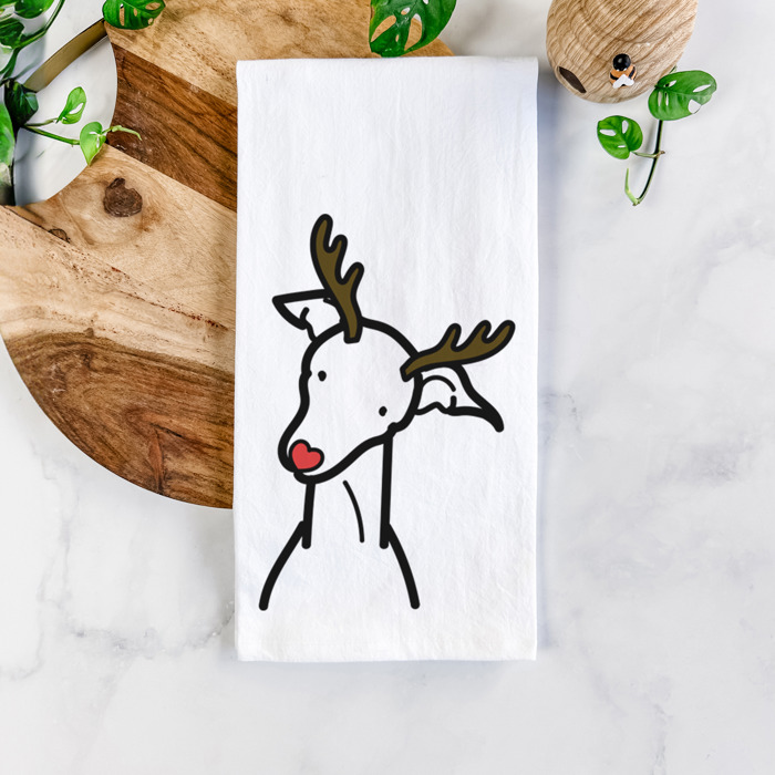 Reindeer Antler Red Nose Dog  Breed Tea Towel - 50+ Breeds