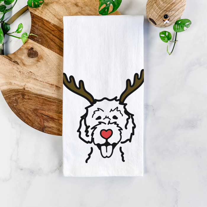 Reindeer Antler Red Nose Dog  Breed Tea Towel - 50+ Breeds