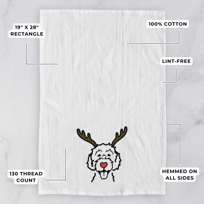 Reindeer Antler Red Nose Dog  Breed Tea Towel - 50+ Breeds