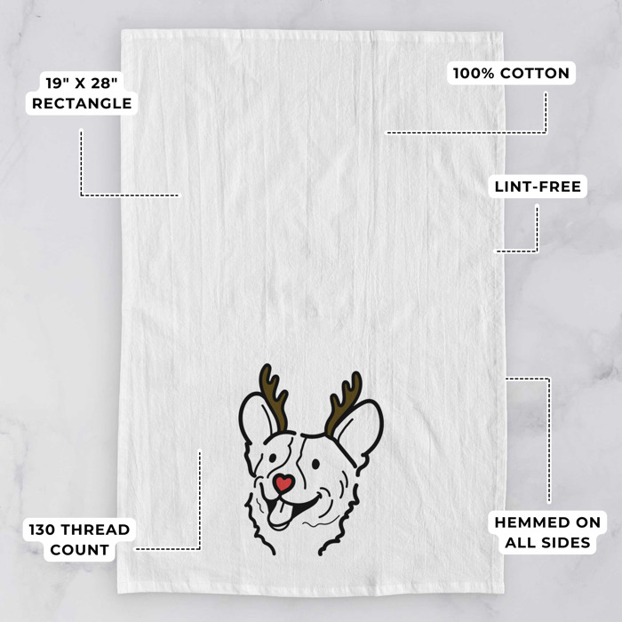 Reindeer Antler Red Nose Dog  Breed Tea Towel - 50+ Breeds