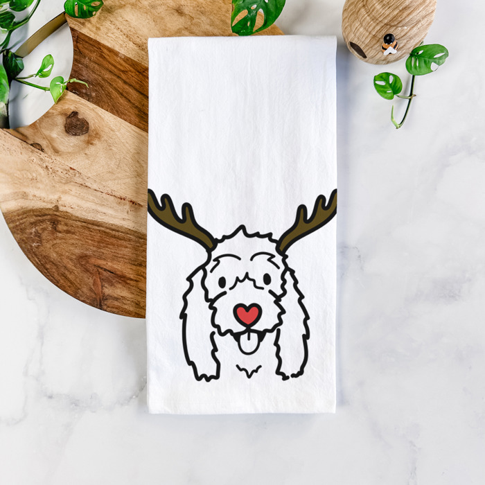 Reindeer Antler Red Nose Dog  Breed Tea Towel - 50+ Breeds