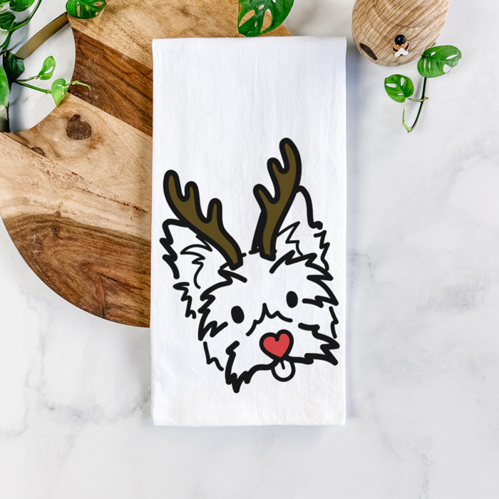 Reindeer Antler Red Nose Dog  Breed Tea Towel - 50+ Breeds