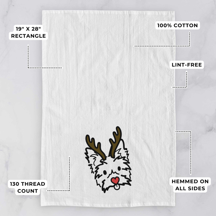 Reindeer Antler Red Nose Dog  Breed Tea Towel - 50+ Breeds