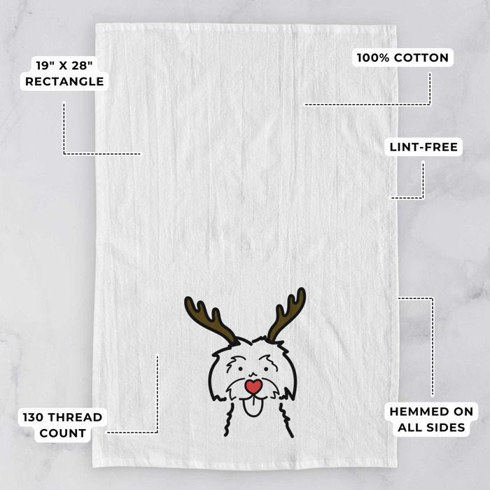 Reindeer Antler Red Nose Dog  Breed Tea Towel - 50+ Breeds
