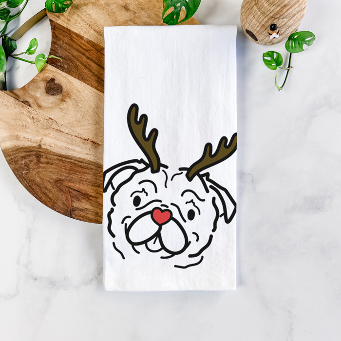 Reindeer Antler Red Nose Dog  Breed Tea Towel - 50+ Breeds