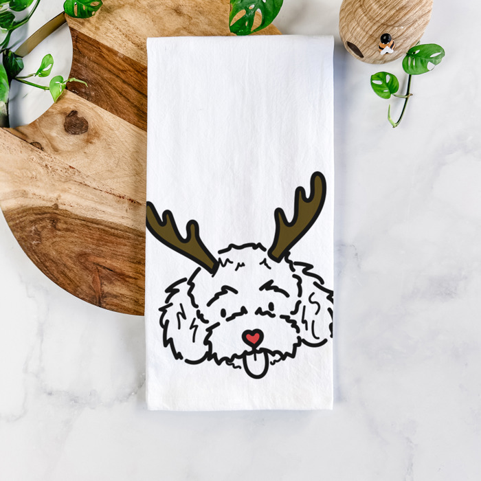 Reindeer Antler Red Nose Dog  Breed Tea Towel - 50+ Breeds