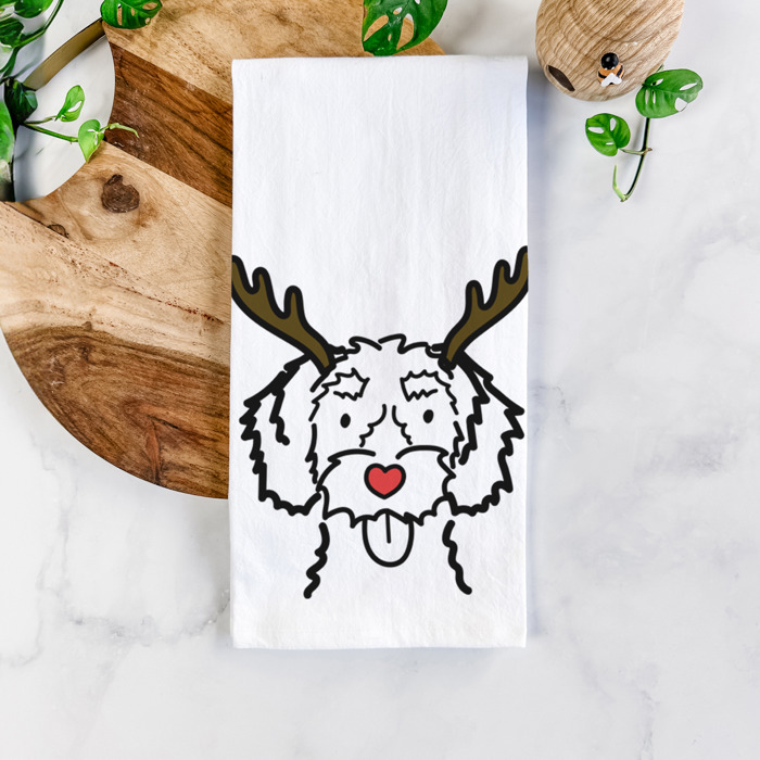 Reindeer Antler Red Nose Dog  Breed Tea Towel - 50+ Breeds