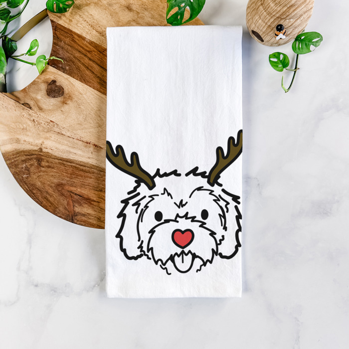 Reindeer Antler Red Nose Dog  Breed Tea Towel - 50+ Breeds