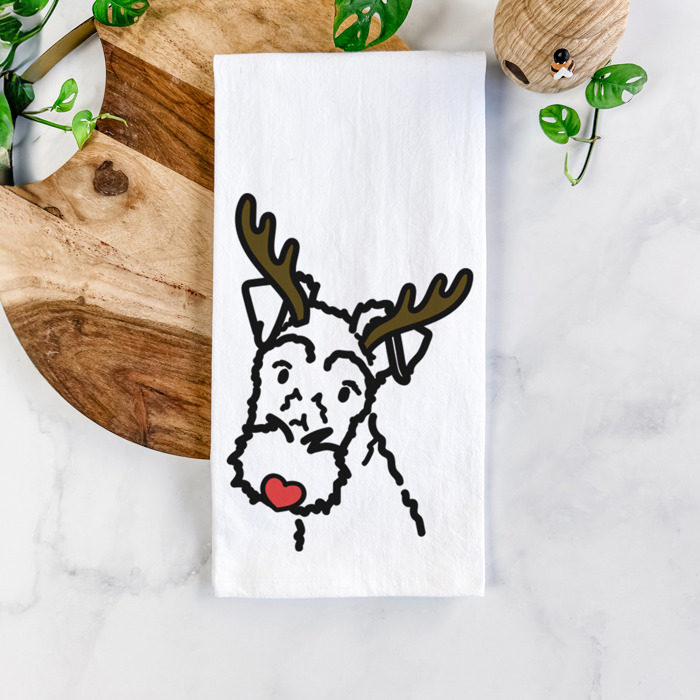 Reindeer Antler Red Nose Dog  Breed Tea Towel - 50+ Breeds