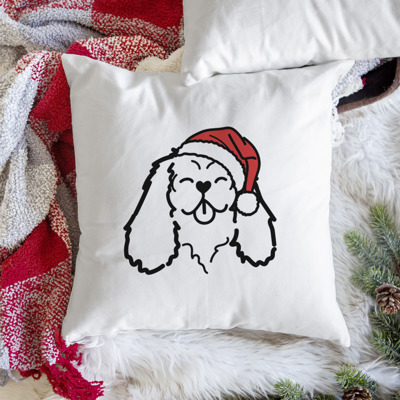 Doodled Santa Hat Dog Breed Throw Pillow Cover -50+ Breeds