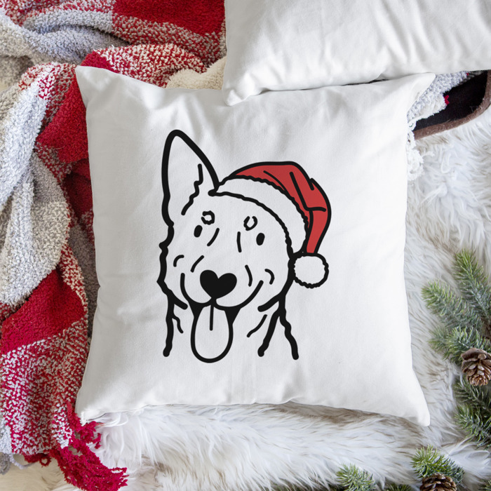 Doodled Santa Hat Dog Breed Throw Pillow Cover -50+ Breeds