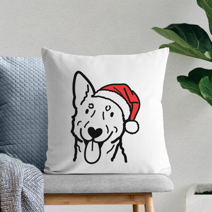 Doodled Santa Hat Dog Breed Throw Pillow Cover -50+ Breeds