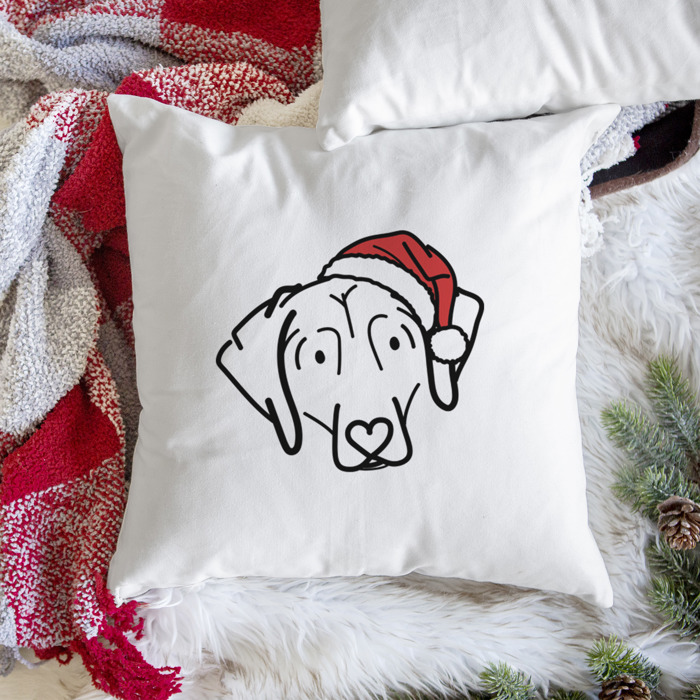 Doodled Santa Hat Dog Breed Throw Pillow Cover -50+ Breeds