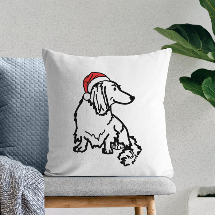Doodled Santa Hat Dog Breed Throw Pillow Cover -50+ Breeds